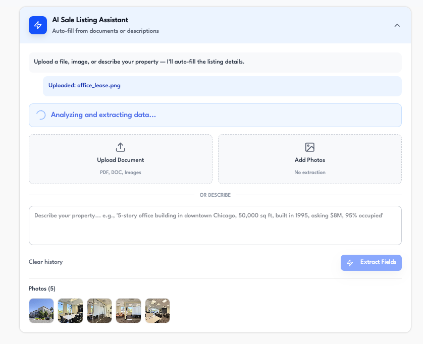 Antela AI listing creation workflow